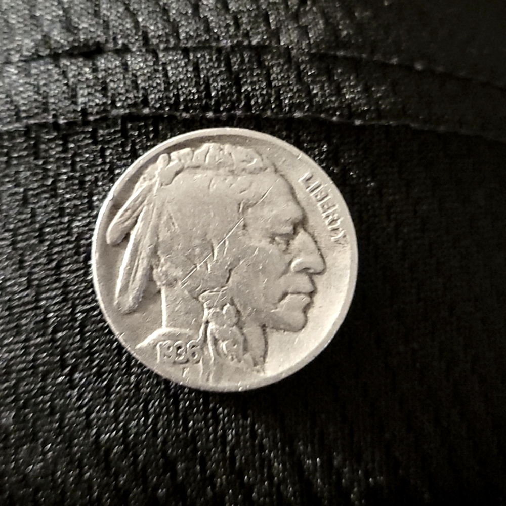 A 1936 antique Buffalo nickel 5 cents United States of America